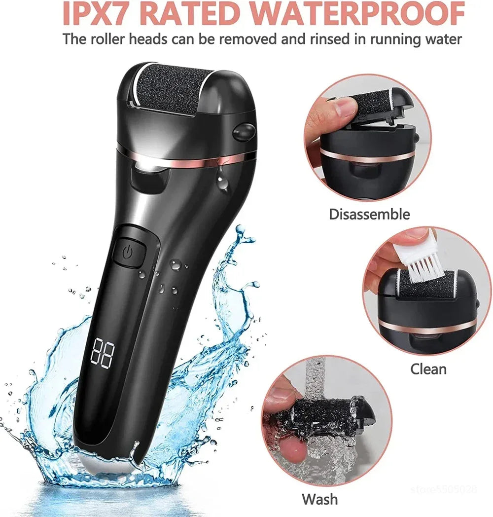 Electric Callus Remover Professional Foot File Grinder Pedicure Machine Rechargeable Heel Cracked Dead Skin Scrubber 3 Heads - Luvia