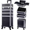 Rolling Makeup Train Case Cosmetic Trolley 4 in 1 Large Capacity Makeup Travel Case with Key  Wheels Salon Barber Case Traveling