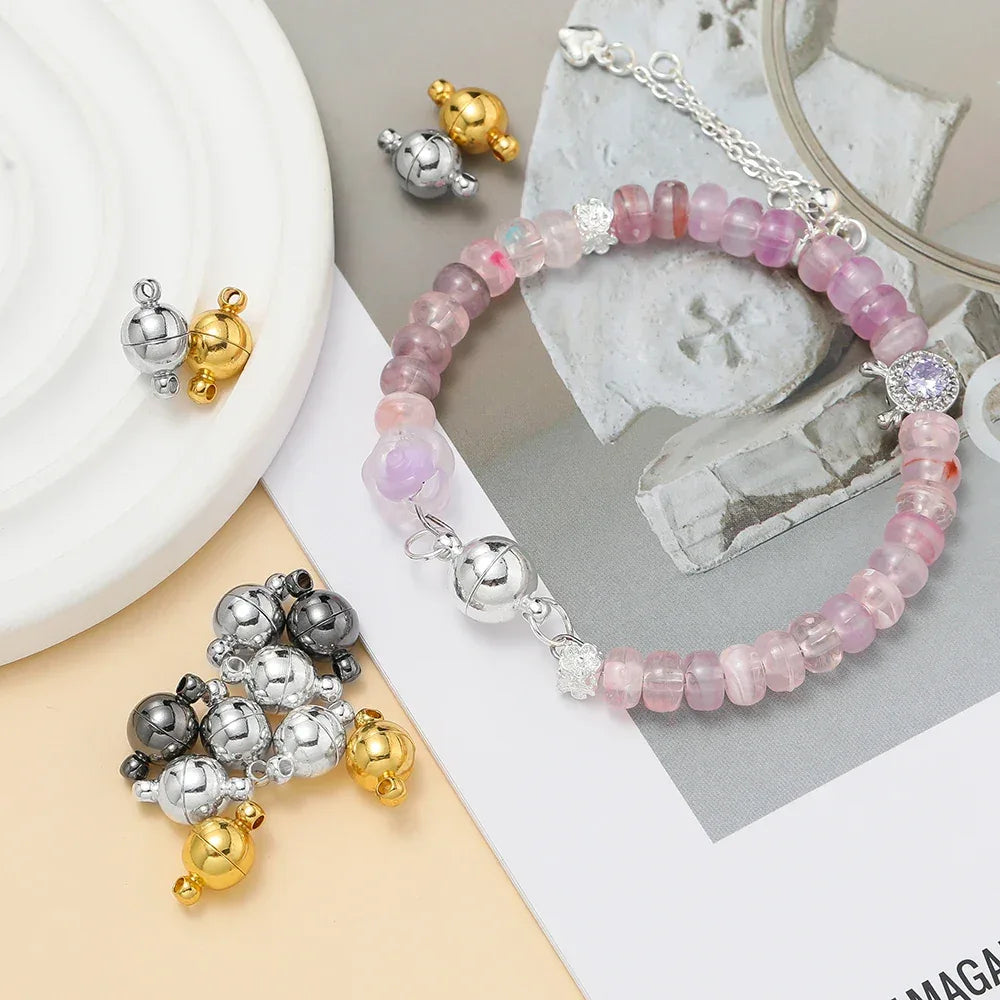 10pair/Lot 6/8/10mm Round Magnetic Connectors Clasps Magnet Charms End Cap for DIY Jewelry Making Couple Bracelet Necklace - Luvia