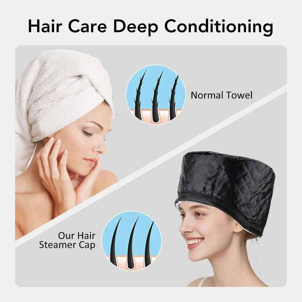 Electric Hair Steamer Cap Hair Heating Hat 3 Time Setting10-Level Heat Home Use Thermal for Deep Conditioning Hair Care SPA Cap - Luvia