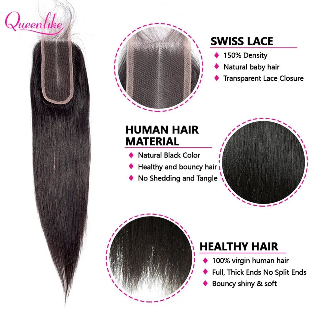 20 20 20 inch Straight Human Hair Bundles And Closure 100% Raw Hair Bundles With 2x6 HD Lace Closure 30inch Bundles Human Hair - Luvia