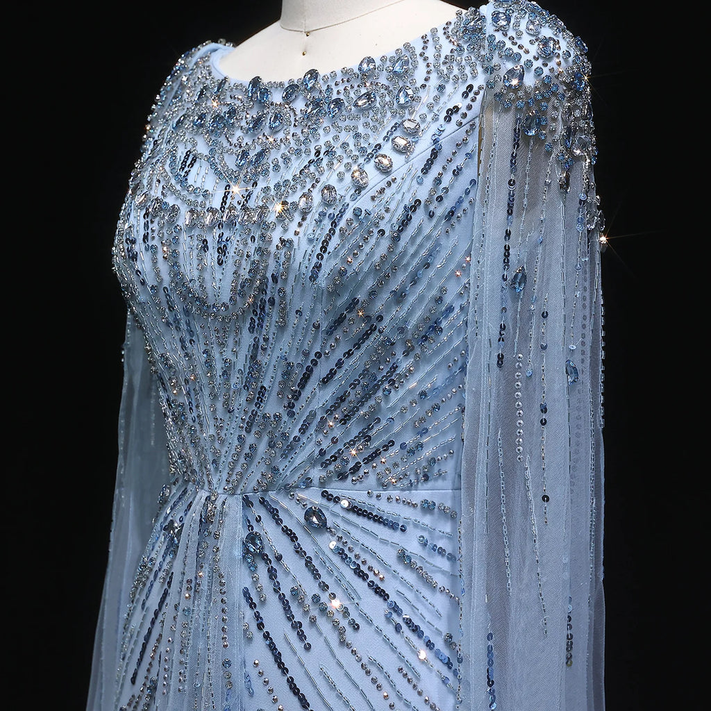 Sharon Said Luxury Gold Mermaid Evening Dress With Cape Sleeve  for Women Wedding Party Lilac Prom Gown Arabic SS549 Customized