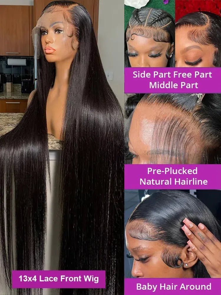 220% High Density 40 Inch 13x4 Bone Straight 13x6 HD Lace Front Human Hair Wigs Brazilian 360 Full Lace Frontal Wig Pre Plucked - Luvia