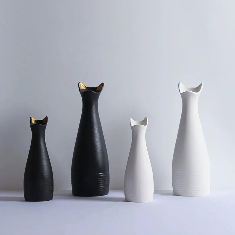 Cute cat-like ceramic vase, Nordic style, simple and cute, decoration for dried flower arrangement, hydroponic living room - Luvia