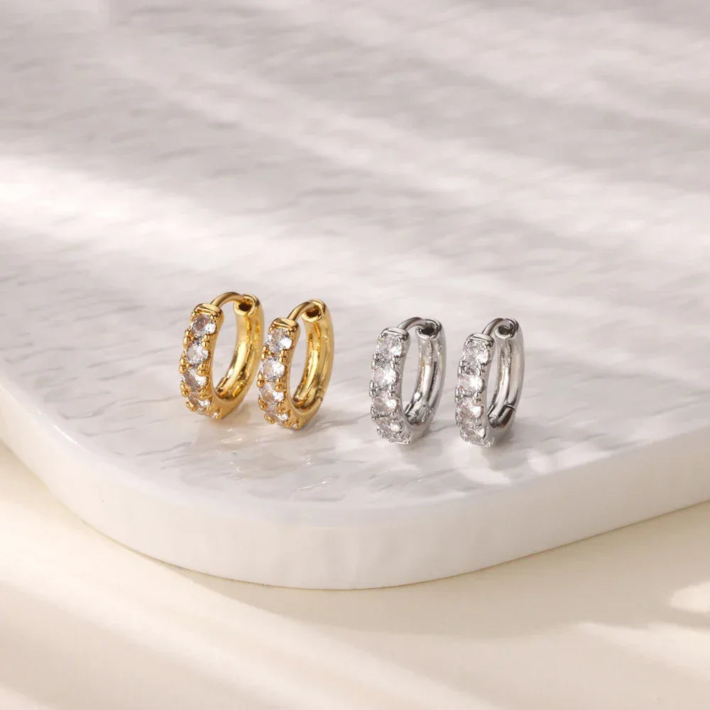 Cubic Zirconia Round Hoop Earrings - Stainless Steel - Luvia