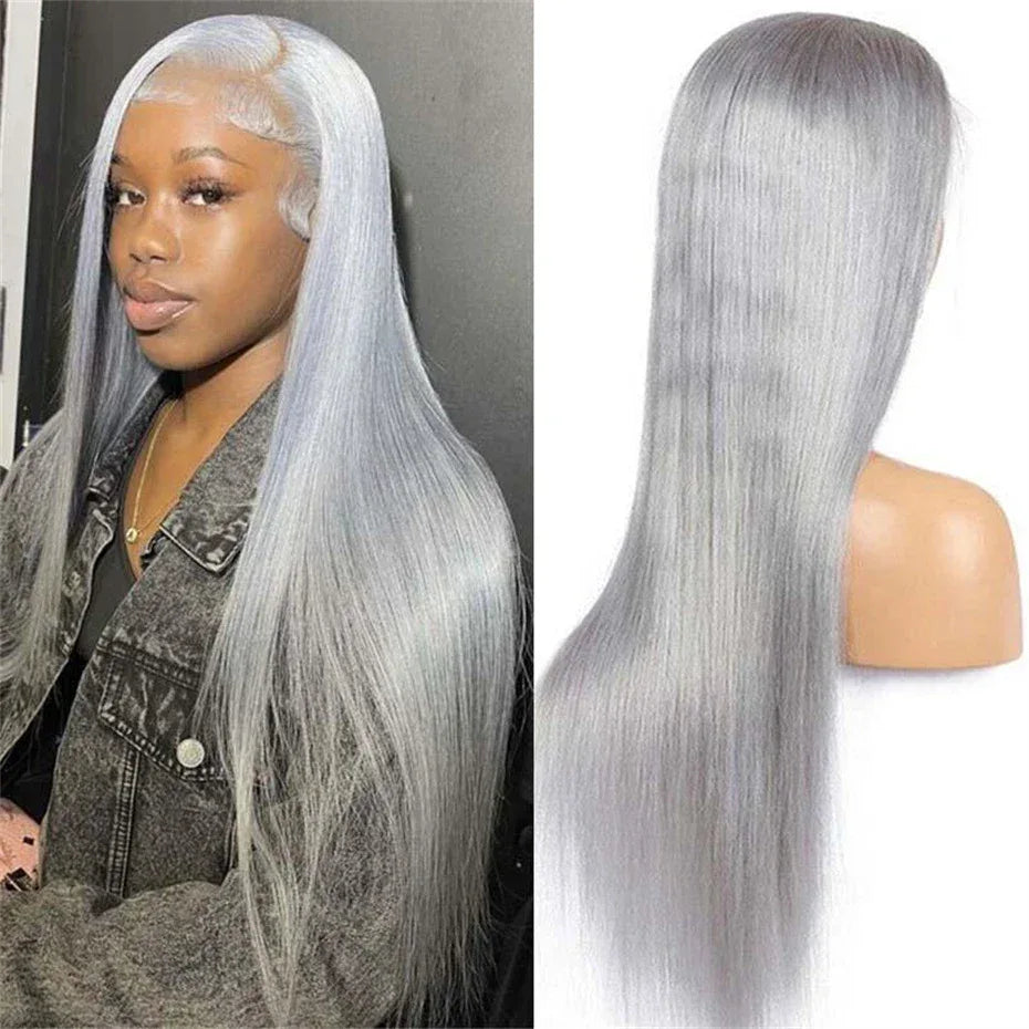 13x6 Silver Grey Straight Lace Front Human Hair Wigs Pre Plucked 613 Blonde Body Wave Frontal Wigs For Women Brazilian Hair Wigs - Luvia