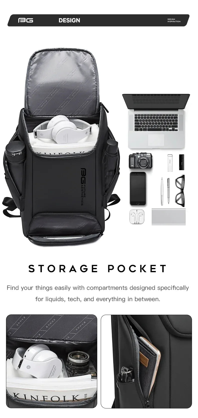 BANGE Business USB Charging Smart Backpacks Fits 15.6 Inch Laptop Commute Backpack WaterProof Carry On Bag for Men Travel Bags - Luvia