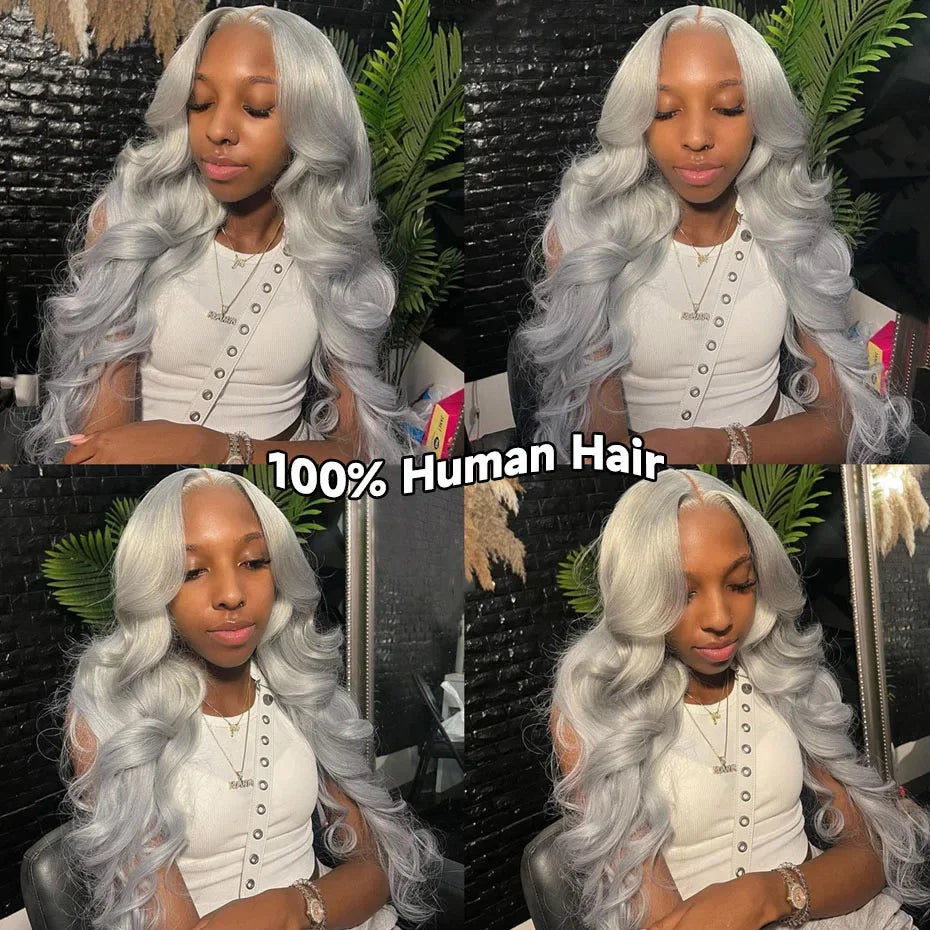 13x6 Silver Grey Straight Lace Front Human Hair Wigs Pre Plucked 613 Blonde Body Wave Frontal Wigs For Women Brazilian Hair Wigs - Luvia