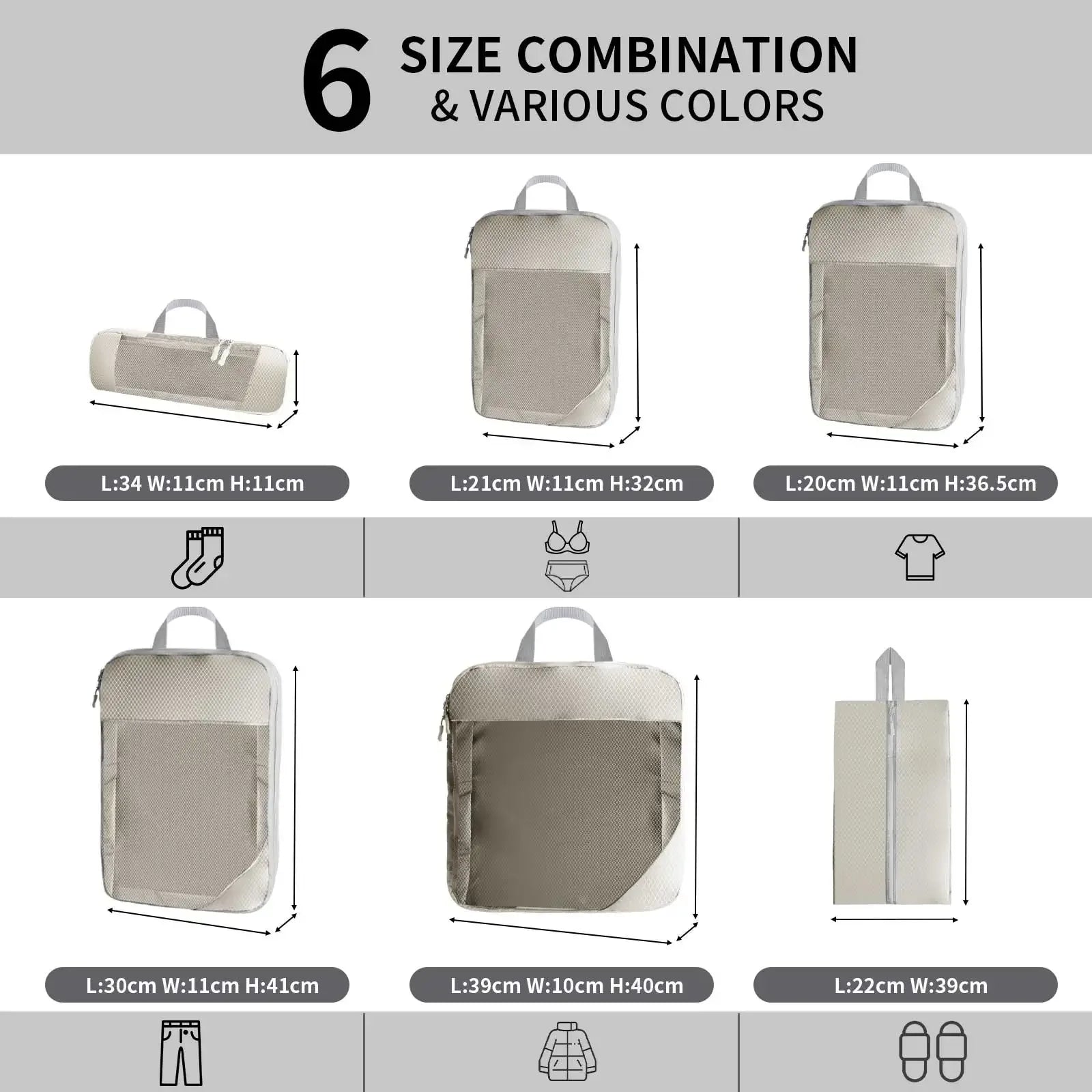 6Pcs Compression Packing Cubes Set for Travel Packing Cubes Compression Compressible Storage Bags for Carry On and Suitcases - Luvia
