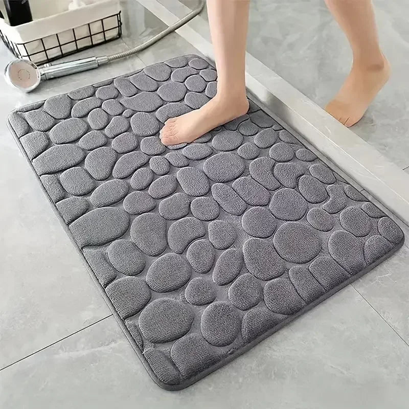 Embossed Bath Mat Non Slip Absorbent Quick Drying Machine Washable Cobblestone Floor Mats for Bathroom and Shower