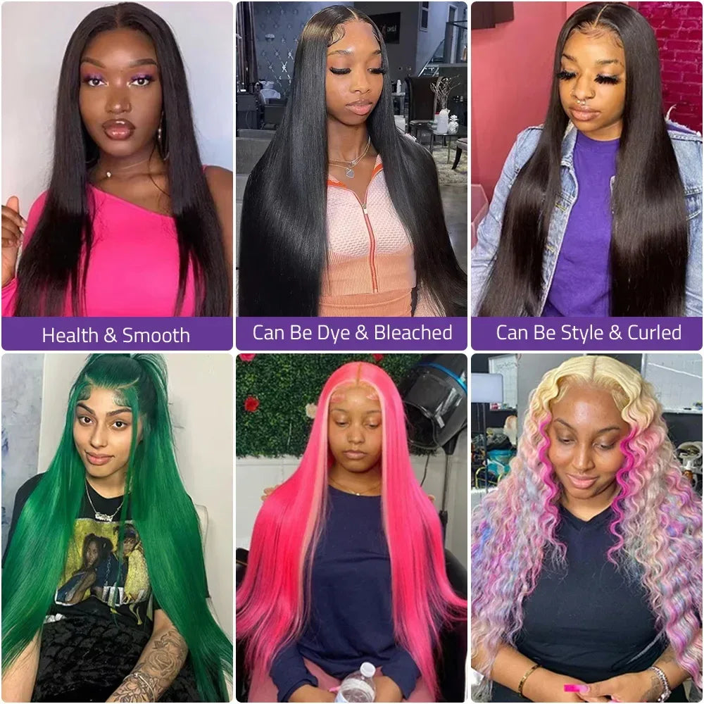 250 Density 13x6 13x4 Bone Straight Hd Transparent Lace Front Human Hair Wig 40 46 Inch Front Wig For Black Women Brazilian Wigs - Luvia