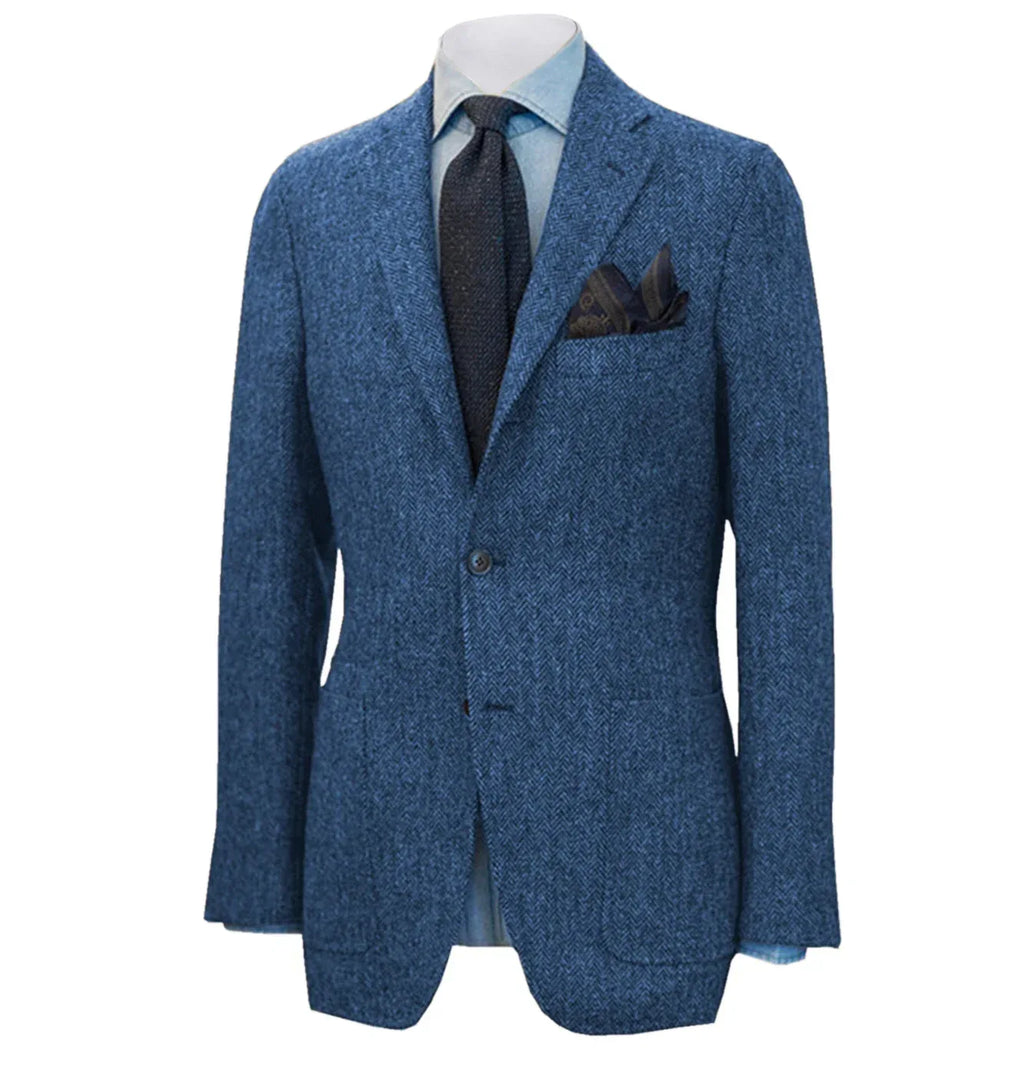 Men's Suit Brown Blazer Prom Tuxedos Herringbone Wool Tweed Single Breasted Formal Bussiness Wedding Groom's Jacket (Only Coat) - Luvia