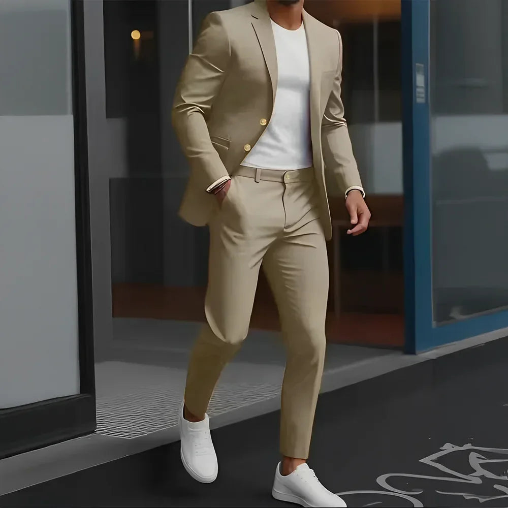 Formal Suit for Mens Business Work Clothes Office Jacket Pants 2-Piece Suit Wedding Groom Tuxedo 2-Button Blazer - Luvia