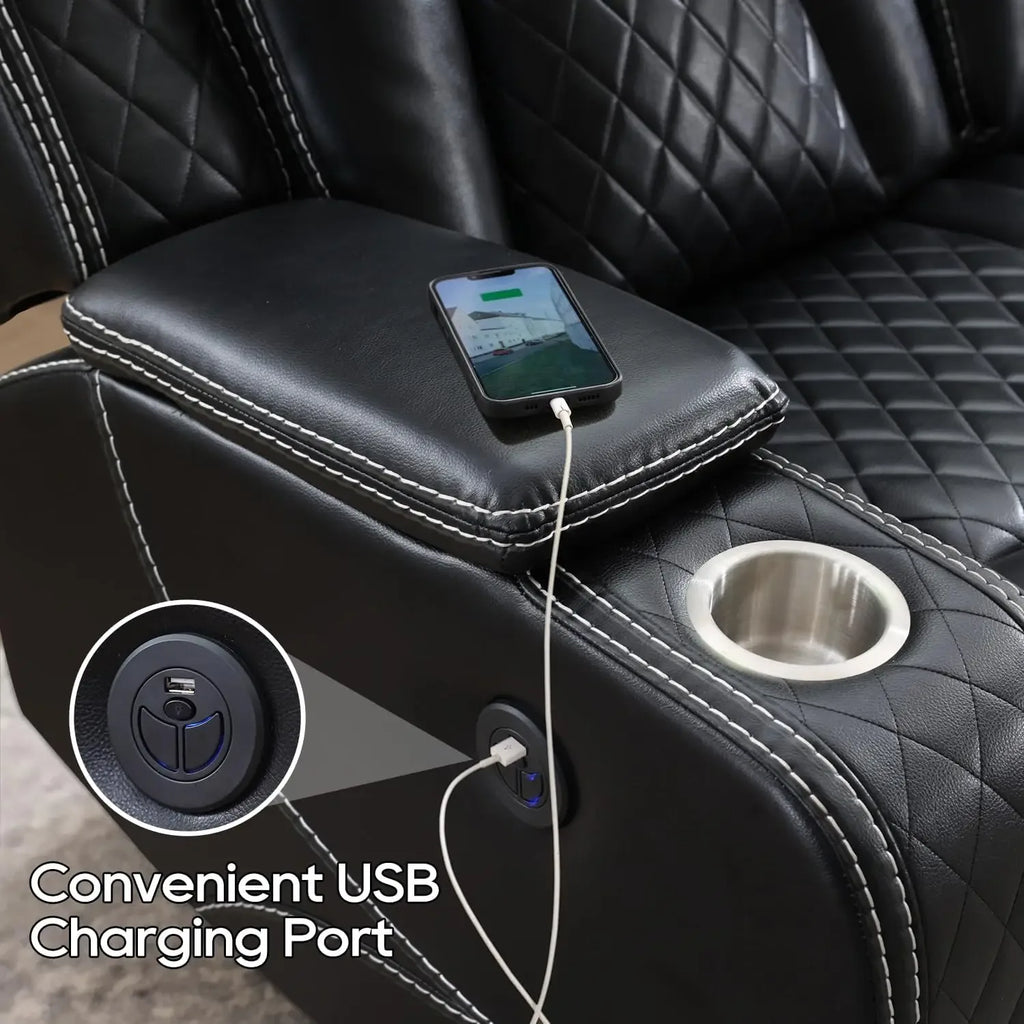 TODRANI Power Reclining Sofa 0 Gravity w/ Wireless Charger,LED Floor Lights,Reading Light, Drop-down Table USB/Type-C Port(070) - Luvia
