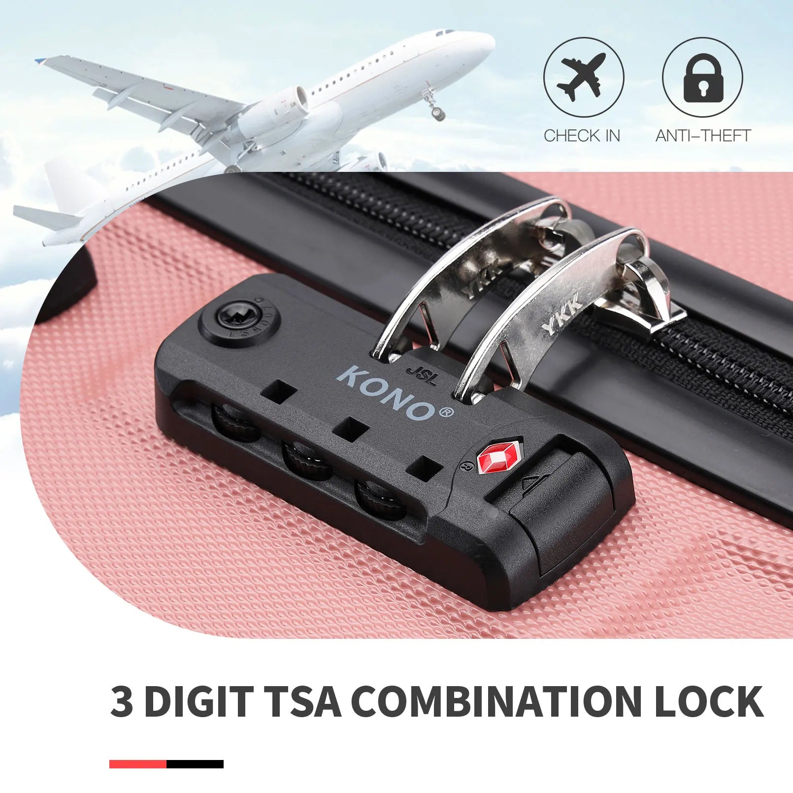 KONO TSA Lock, suitcase (M/L/XL) TONO Hard Case, Lightweight ABS Trolleys with Twin wheels