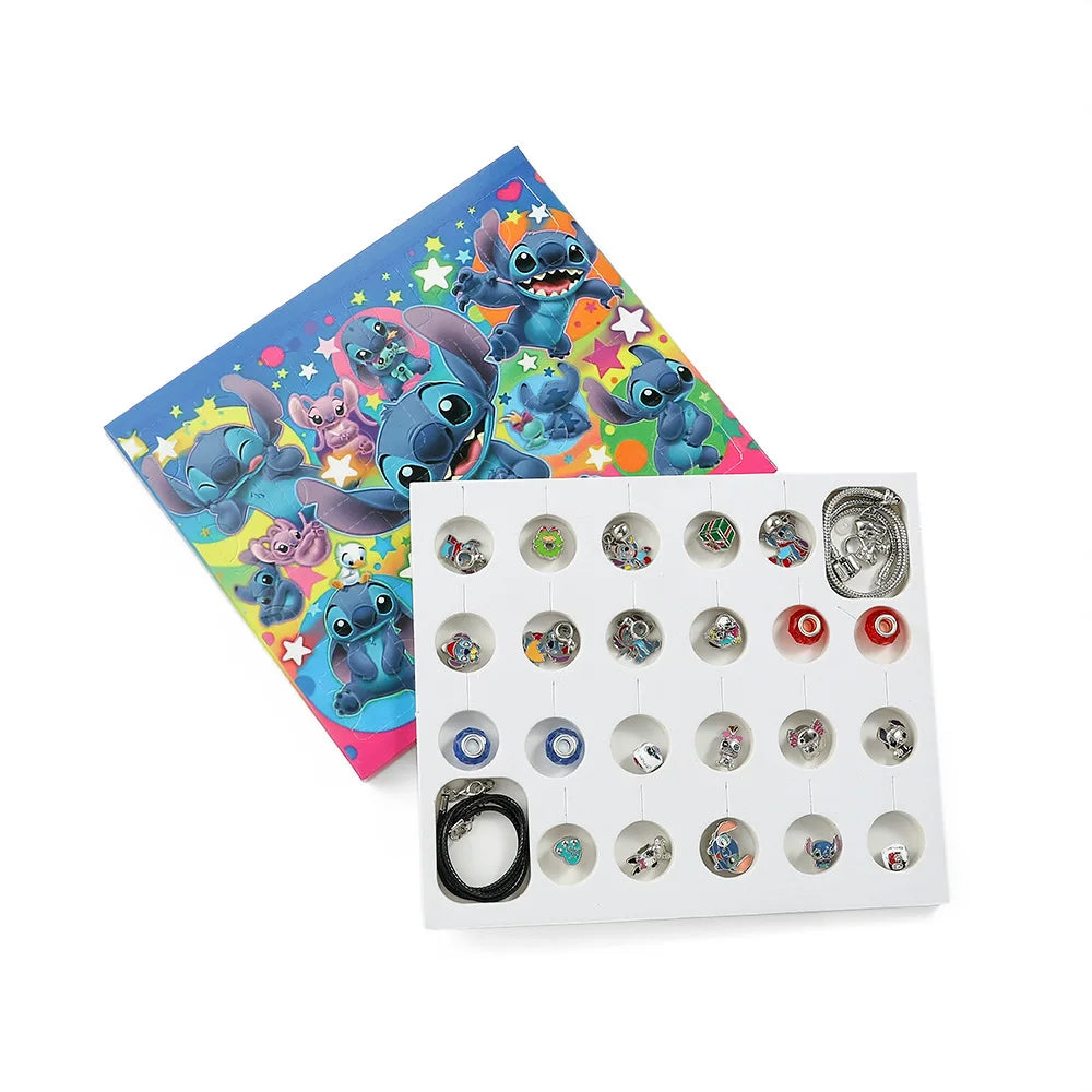 Disney Stitch Mickey Mouse Christmas Advent Calendar Bracelets 24 Days Countdown Calendar Diy Jewelry Making Cute Christmas Gift