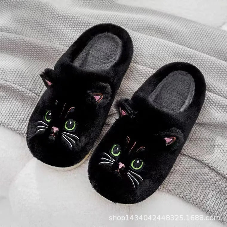 Winter Warm Slipper Women House Fuzzy Cat Cartoon Fur Plush Indoor Lazy Female Thermal Home Shoe Furry Funny Flat flip flop