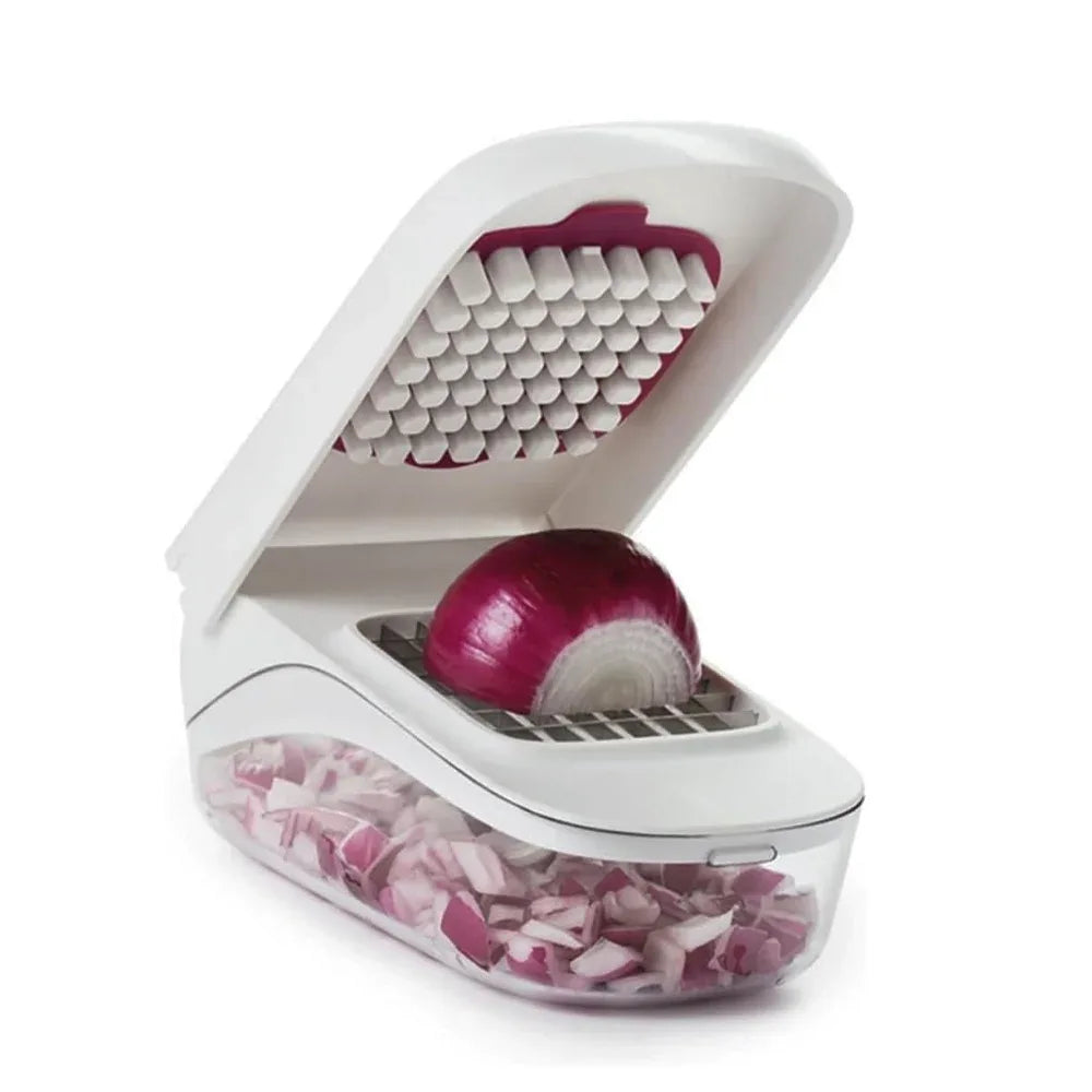 Vegetable Chopper with Storage Container Onion Fruit Dicer Chopper Easy Pour Opening Stainless Steel Blades Kitchen Accessories - Luvia