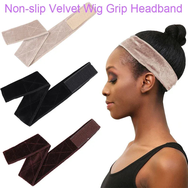 5.5cm Width Non-slip Wig Grip Headband Soft Velvet Hair Band For Fastern Wig Adjustable Wig Band For Women Black Scarf Head 1Pcs - Luvia