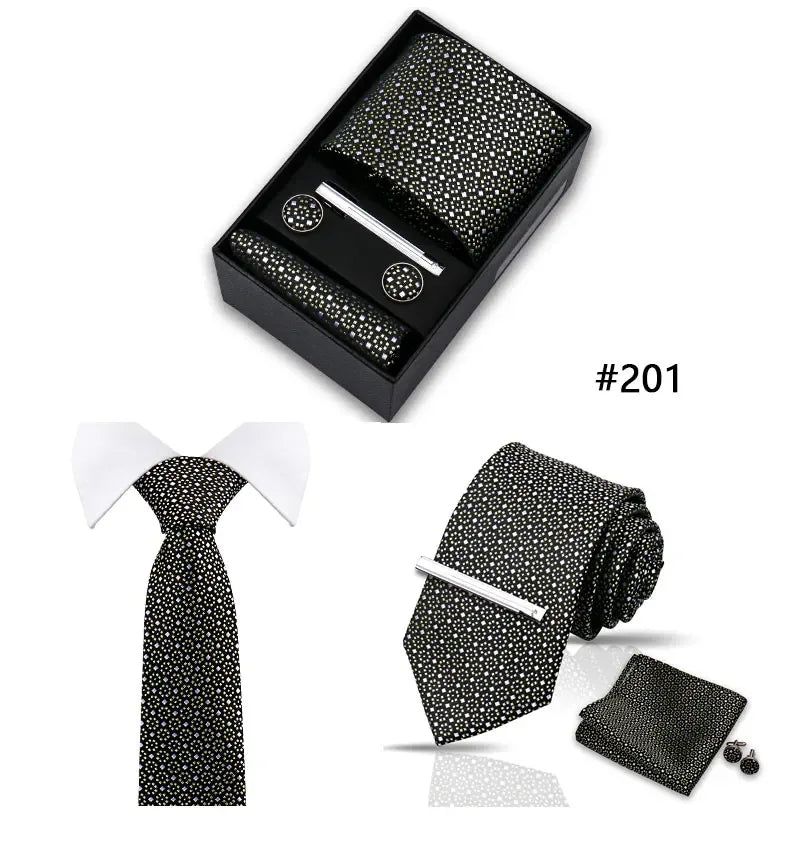 Tie Set For Men Necktie Fashion Wedding Cufflinks Box Gift Tie Clip Men Pocket Square Necktie Luxury Business Wholesale Gravatas - Luvia