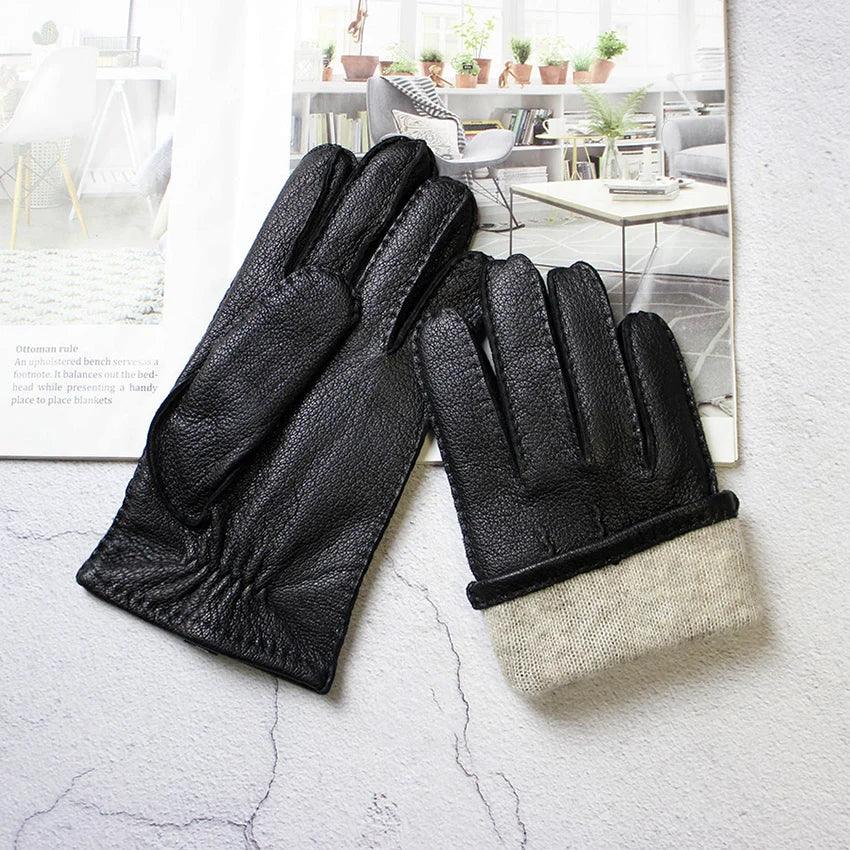 Deerskin Gloves Men's Touch Screen High-Quality Leather 2025 New Hand-Stitched Thin Wool Lining Keeps Warm in Autumn and Winter - Luvia