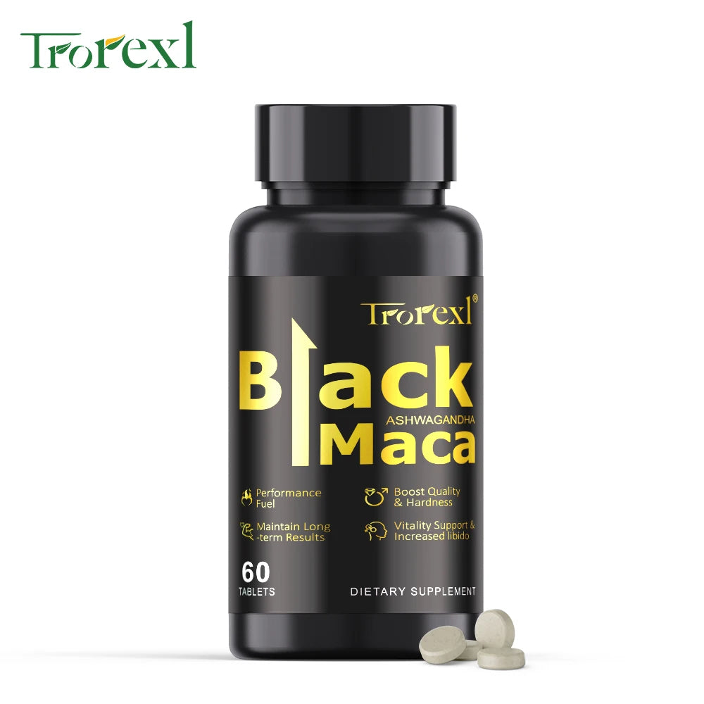 Natural Black Maca with Ashwagandha, Male Enhancing Supplements, Stamina & Energy, Supports Reproductive Health