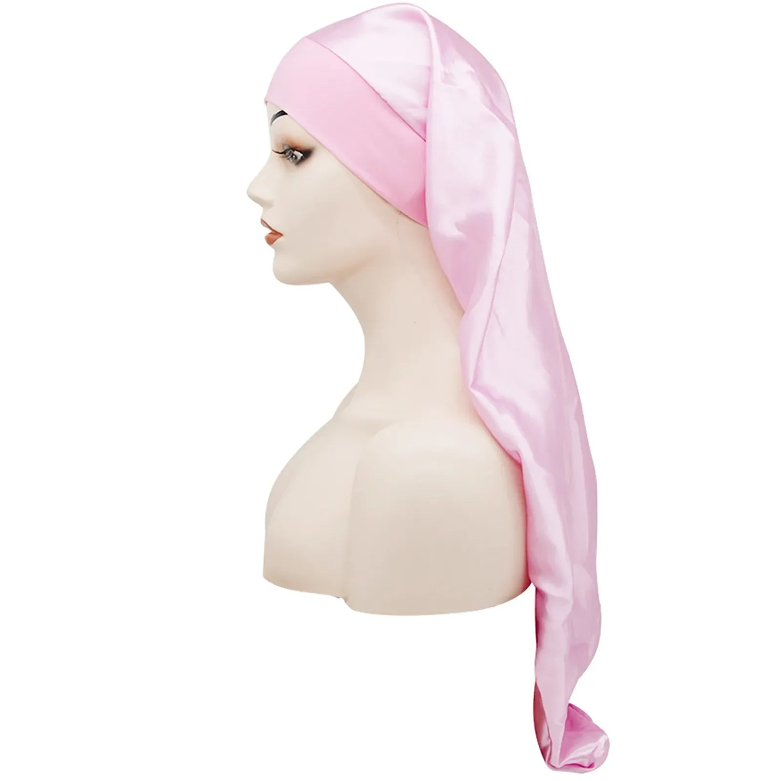 Long Satin Bonnet Sleep Cap Silk Sleeping Cap with Wide Elastic Band Loose Night Hat for Women Braids Curly Hair Black - Luvia