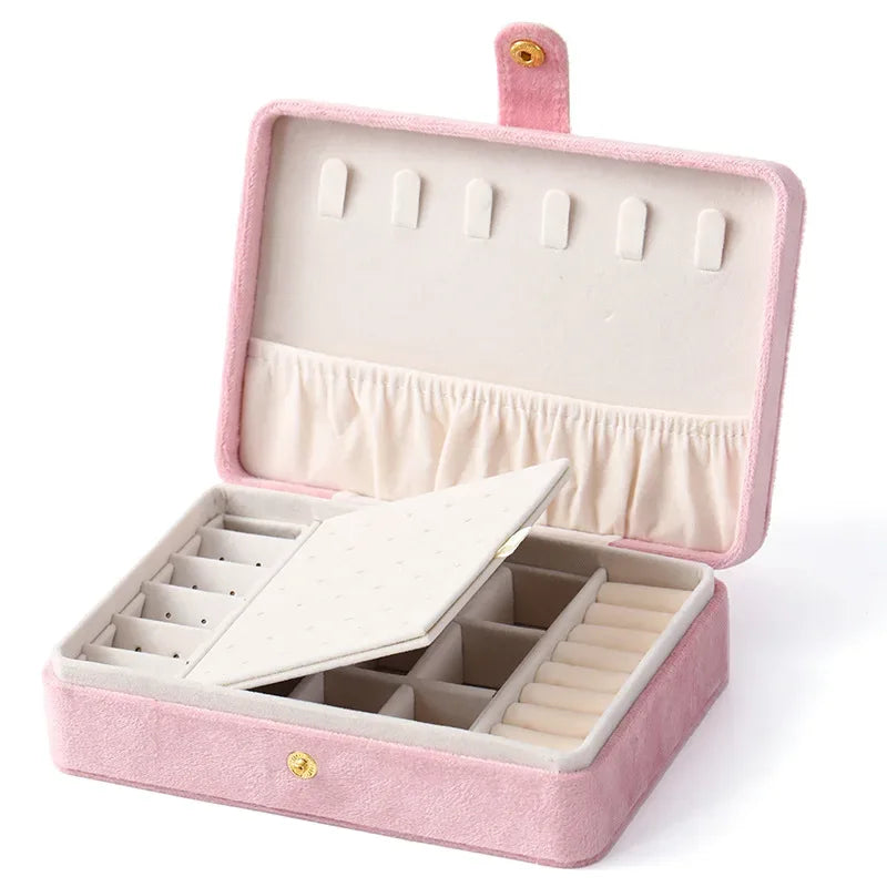 1pc Elegant Velvet Jewelry Organizer Box Portable Necklace Bracelet Earrings Rings Display Storage Boxes for Travel or Home Use - Luvia