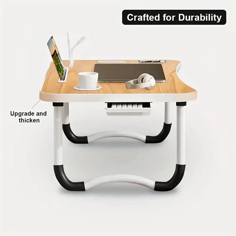 Extra Large Multifunctional Foldable Laptop Bed Desk - Multifunctional Tray Stand with Cup Holder and Drawer Stable and Durable - Luvia