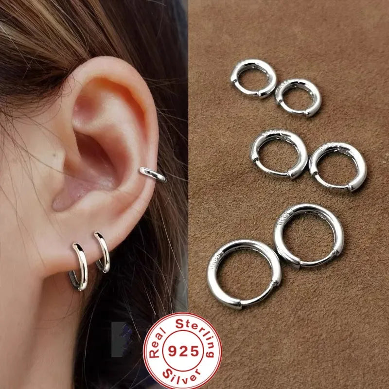 Exquisite 925 Sterling Silver Small Earrings, Plain Silver, Comfortable Earrings, Smooth Earrings, Suitable for Girls, Women - Luvia