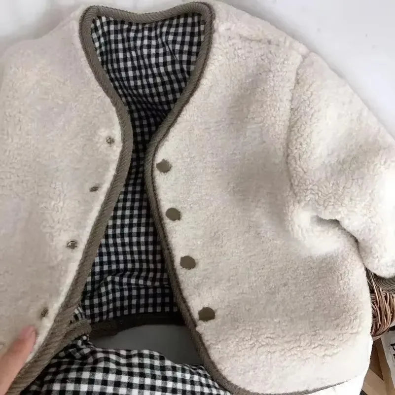 New Autumn and Winter New Warm Jacket Children Two Sides Wear Plaid Plush Jacket Kids Jackets Winter Clothes for Girls