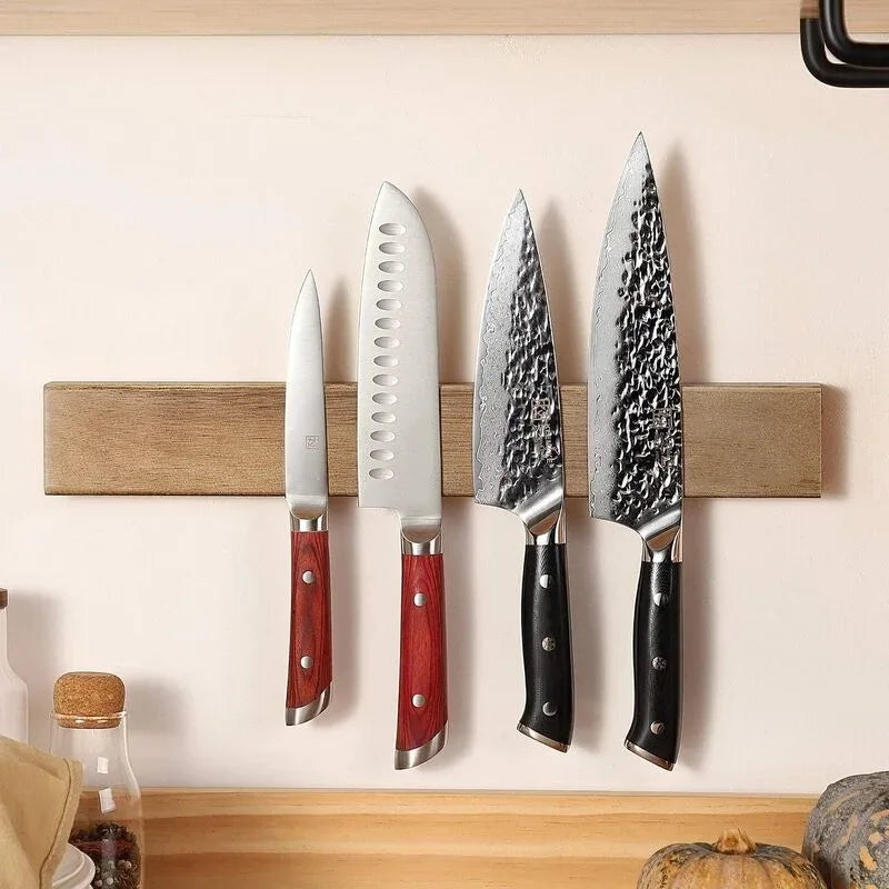 16in Knife Magnetic Strip with Adhesive or Screws - Magnetic Knife Holder for Wall - made of Elegant Acacia Wood for Heavy Knife - Luvia