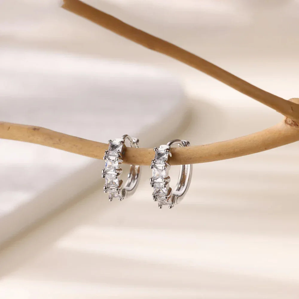 Cubic Zirconia Round Hoop Earrings - Stainless Steel - Luvia