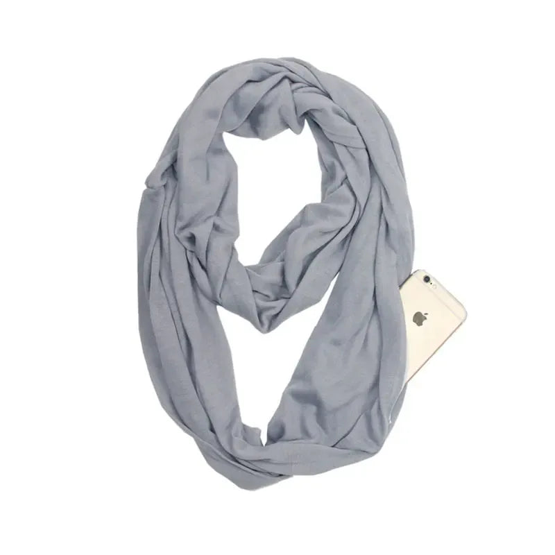 Women Infinity Loop Scarf with Hidden Zipper Pocket Travel Scarf Solid Color Neck Wrap Suitable for Daily Traveling Storage - Luvia
