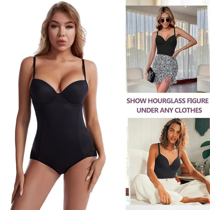 Shapewear Bodysuit for Women Slimming Body Shaper Waist Trainer Sexy V Neck Underwire Bra Jumpsuit Tummy Control Smooth Bodywear - Luvia
