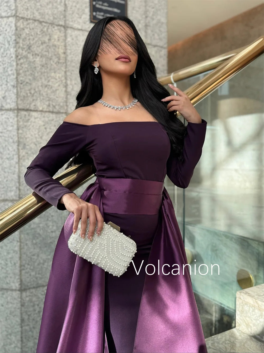 Customized Jersey Rhinestone Pleat Sheath Off-the-shoulder Long Dresses Bespoke Occasion Party Exquisite FormalHigh Quality