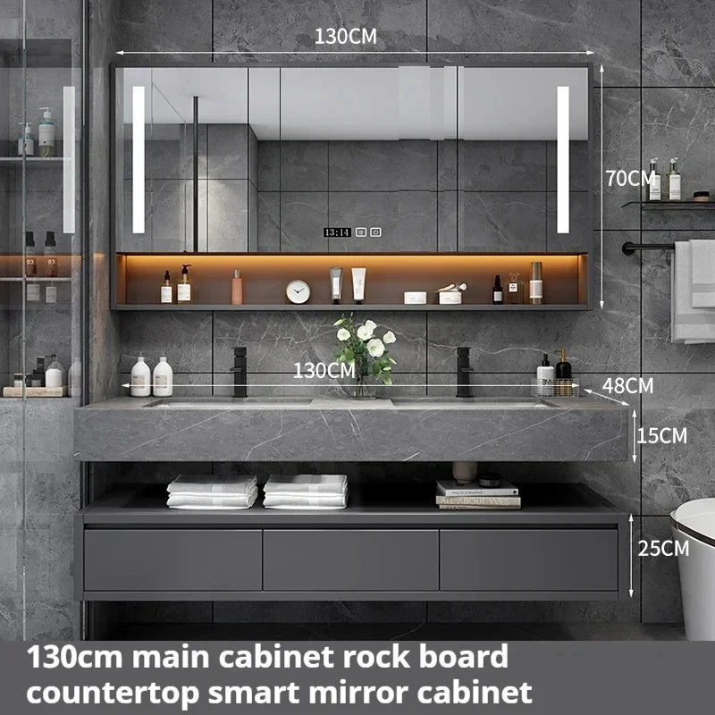 180cmLight Luxury Panel Intelligent Bathroom Cabinet Meuble Rock Salle De Bain Wood Washbasin Double Basin Bathroom Cabinet Home