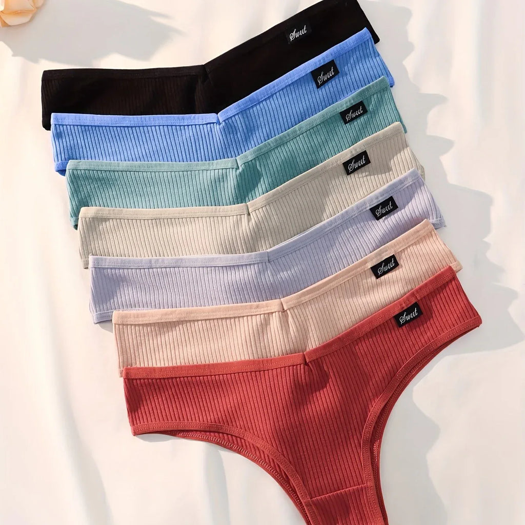 7-Pack Women's Triangle Threaded High Elasticity Sexy Minimalist Pure Panties - Luvia